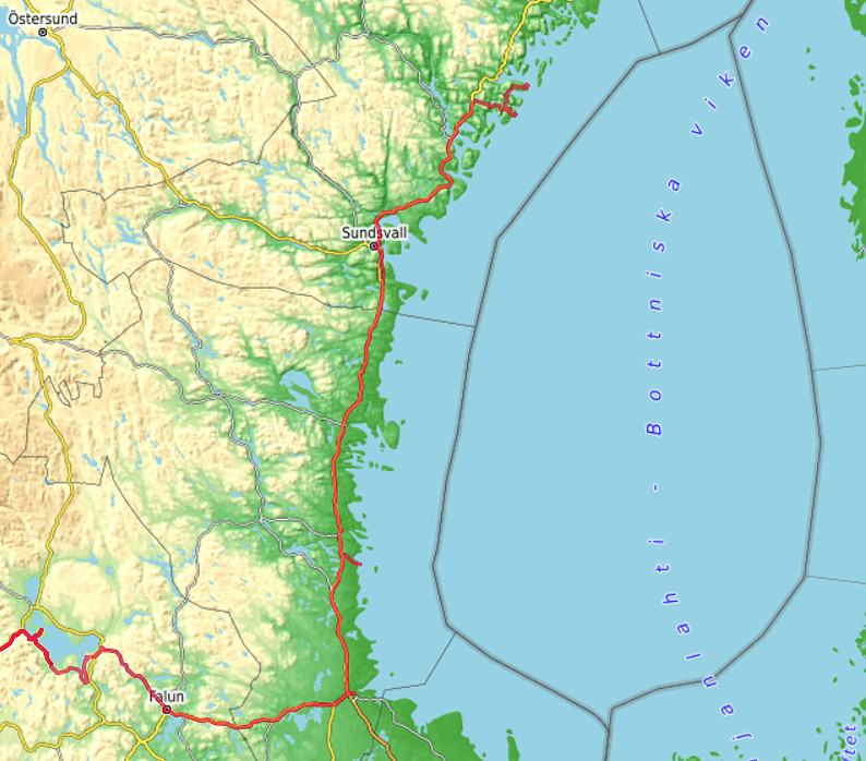 Carte OpenTopoMap entre le Lac Siljan et Norrfällsviken