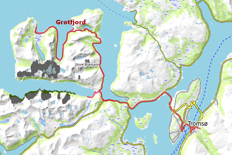 Carte OpenTopoMap Tromsø - Tromvik - Grøtfjord