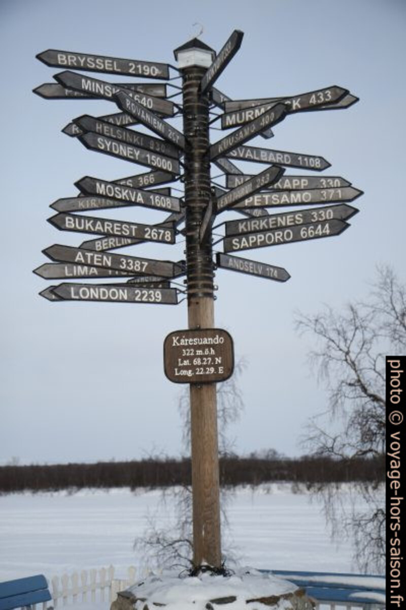 Indications de distances à Karesuando. Photo © Alex Medwedeff