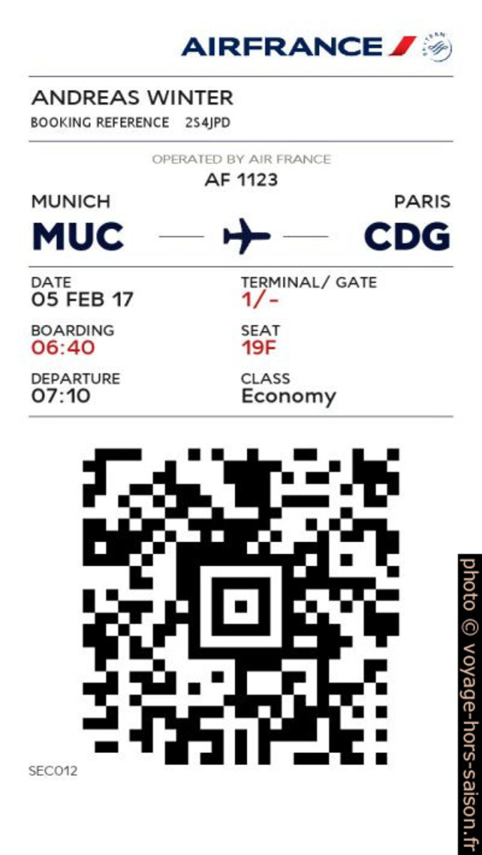 Carte d'embarquement électronique d'Air France MUC-CDG