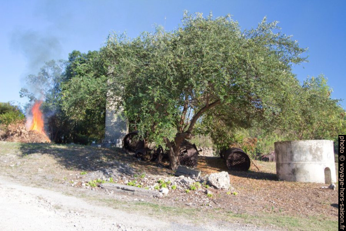 Feu et cuves trouées de l'ancienne sucrerie de la Mahaudière. Photo © André M. Winter
