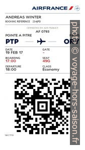 Carte d'embarquement électronique d'Air France PTP-ORY
