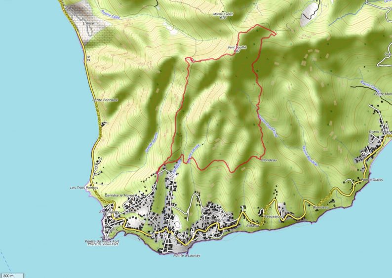 Carte OpenTopoMap des Monts Caraïbes
