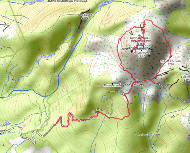 Carte OpenTopoMap de notre tour sur la Soufrière