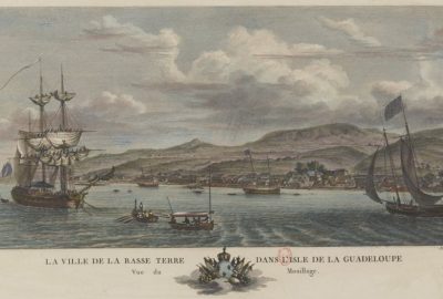 Vue du mouillage de la ville de Basse-Terre en Guadeloupe en 1776 par Nicolas Ozanne