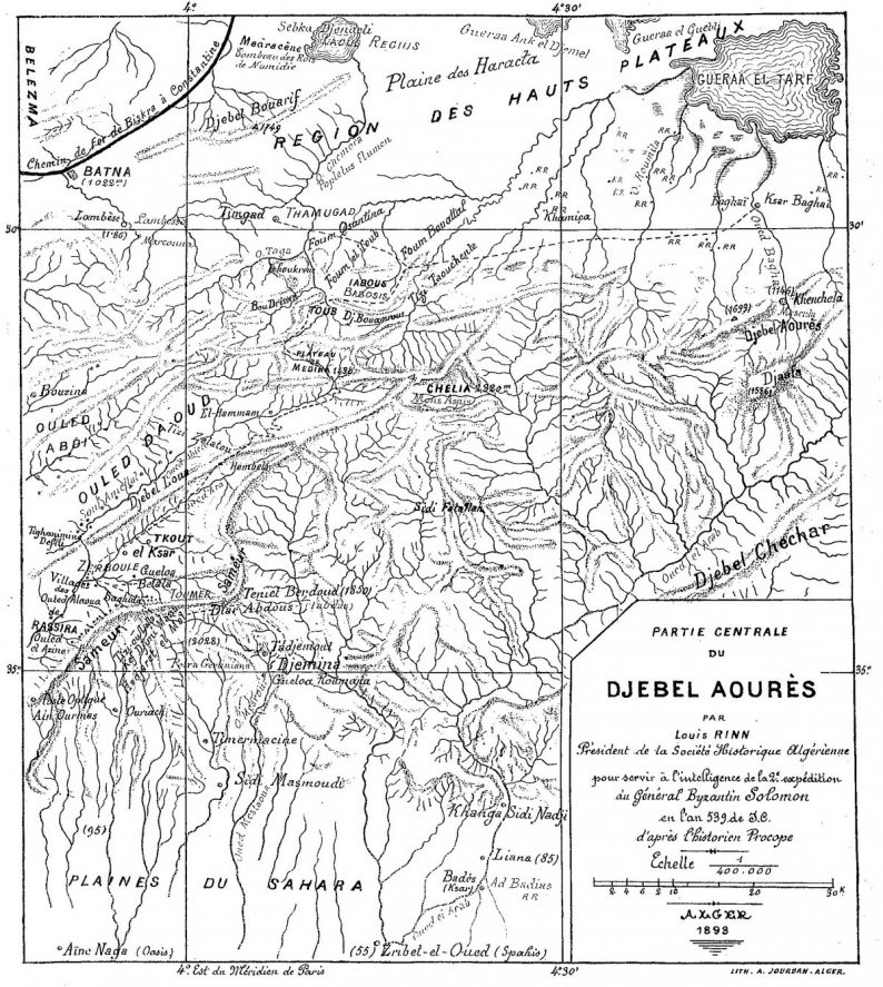 Carte du Djebel Aourès par Luis Rinn, 1893