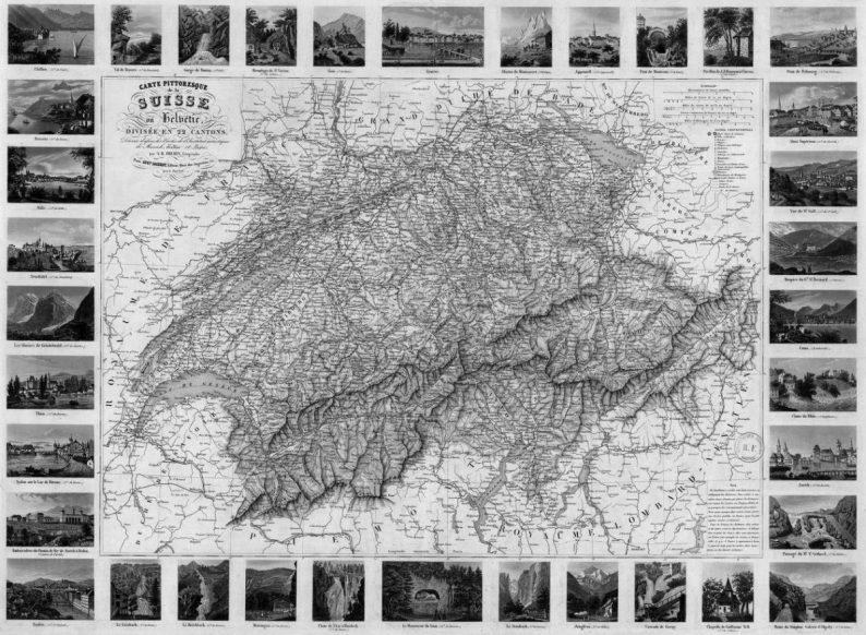 Carte touristique de la Suisse de 1852 (source avec agrandissent possible)