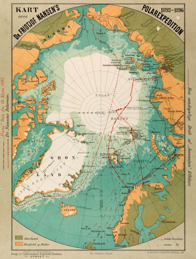 Carte de la route de Nansen et des débris de la Jeannette