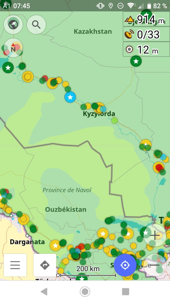 Capture d'écran avec points coloriés ajoutés pour le Kazakhstan