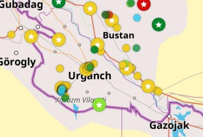 Capture d'écran avec points coloriés sur l'Ouzbékistan