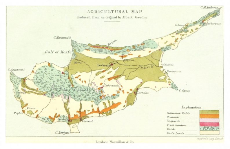 Carte de l'agriculture en Chypre en 1901