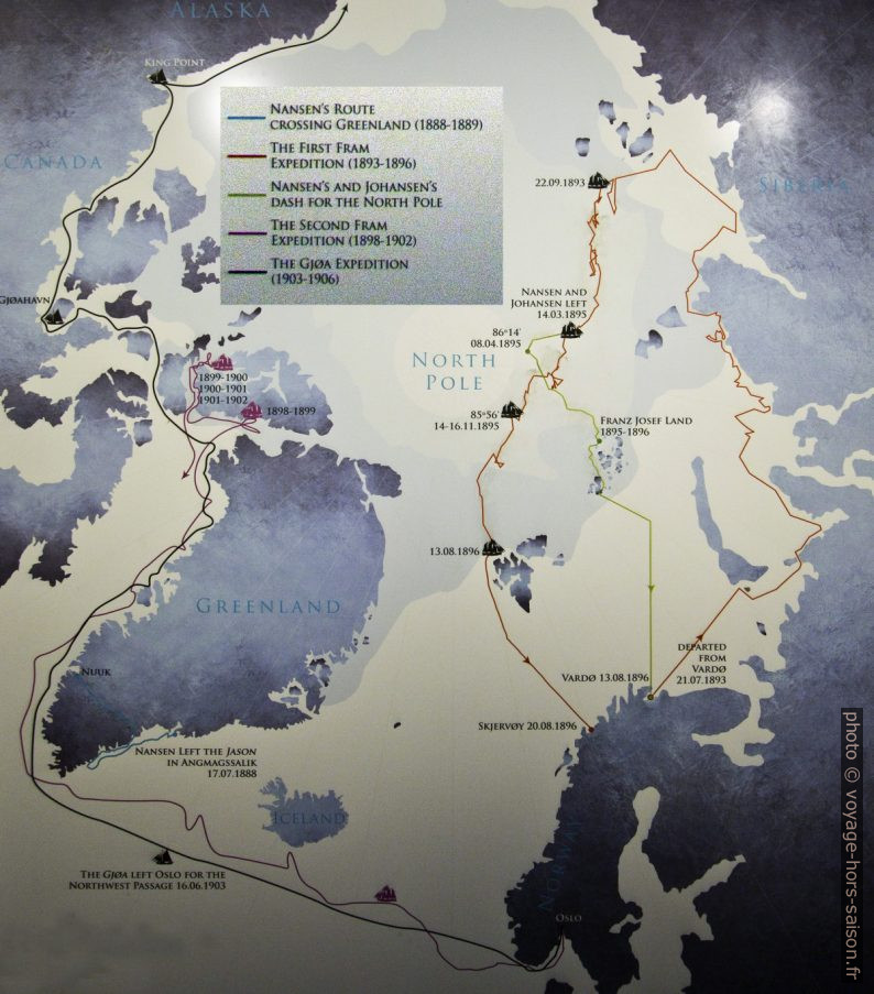 Routes des expéditions de Nansen et d'Amundsen montré dans le musée du Fram à Oslo. Photo © André M. Winter