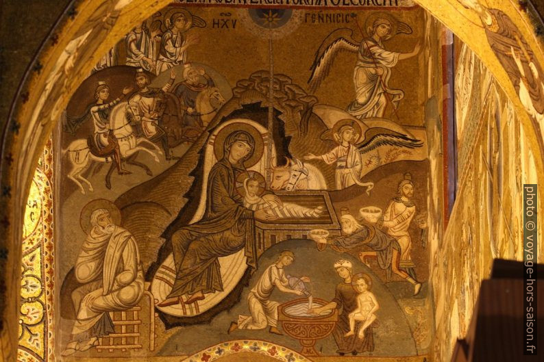 Scène de la nativité en mosaïque dans la Chapelle Palatine. Photo © André M. Winter