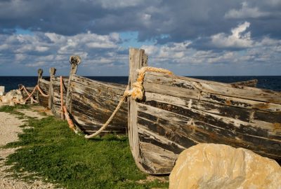 Proues d'anciennes barques de pêche au thon. Photo © Alex Medwedeff