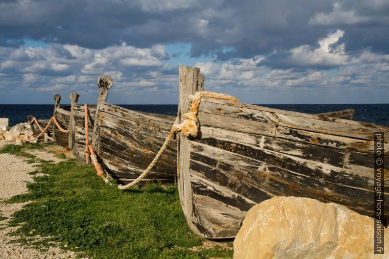 Proues d'anciennes barques de pêche au thon. Photo © Alex Medwedeff