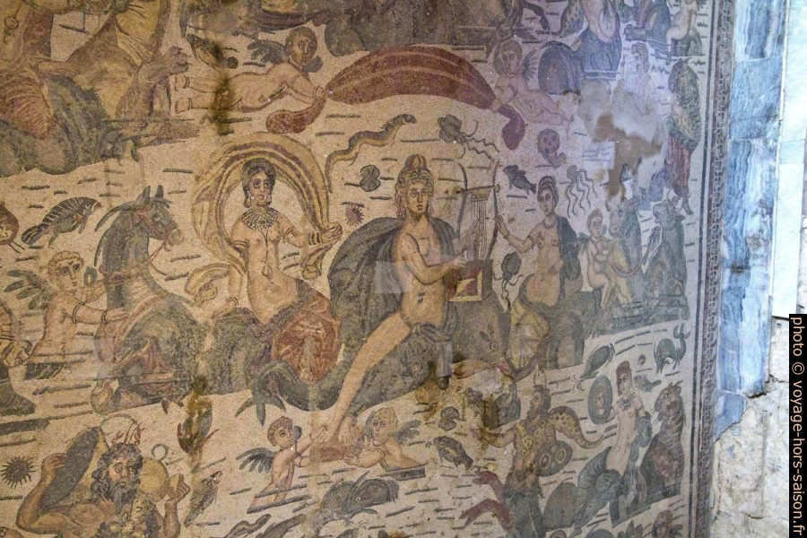 Détail de la mosaïque d'Arion de Méthymne dans la Villa romaine du Casale. Photo © André M. Winter