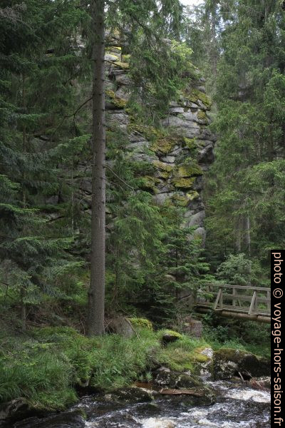 Passerelle et falaise au début de la cascade Höllfall. Photo © Alex Medwedeff