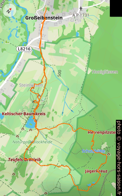 Carte et tracé GPS du tour dans la lande de Gmünd. Photo © André M. Winter