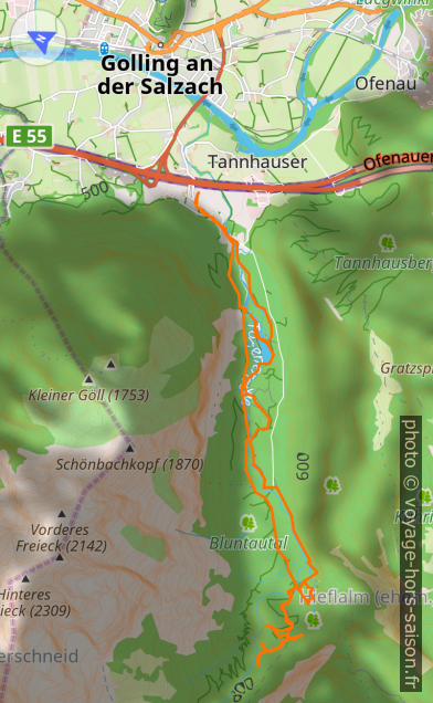 Carte et tracé GPS de la vallée Bluntatal, le nord est à gauche. Photo © André M. Winter