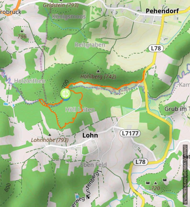 Carte et tracé GPS du Lohnbachfall. Photo © André M. Winter