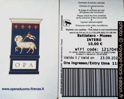 Ticket pour le musée et le baptistère de Florence. Photo © André M. Winter