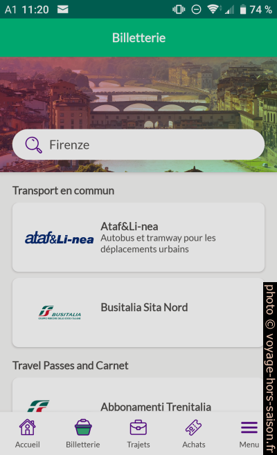 Application Nugo (n'existe plus) recherche des offres pour Florence. Photo © André M. Winter