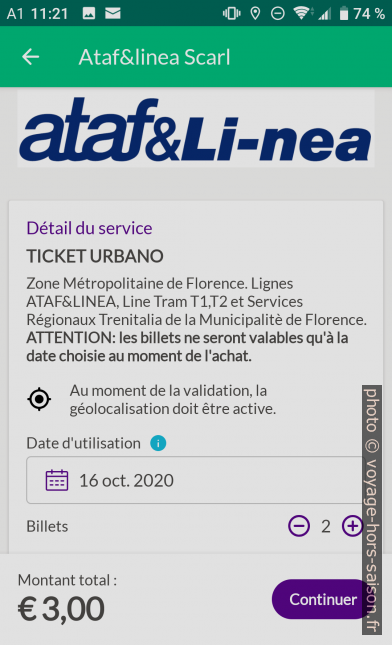 Application Nugo (n'existe plus) achat de tickets pour Florence. Photo © André M. Winter