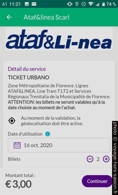 Application Nugo (n'existe plus) achat de tickets pour Florence. Photo © André M. Winter