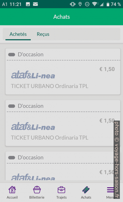 Application Nugo (n'existe plus) liste des achats avec tickets périmés. Photo © André M. Winter