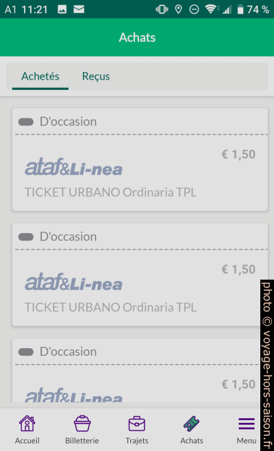 Application Nugo (n'existe plus) liste des achats avec tickets périmés. Photo © André M. Winter
