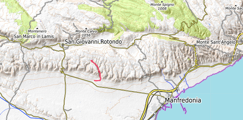 Carte OpenTopoMap du sud du Massif de Gargano