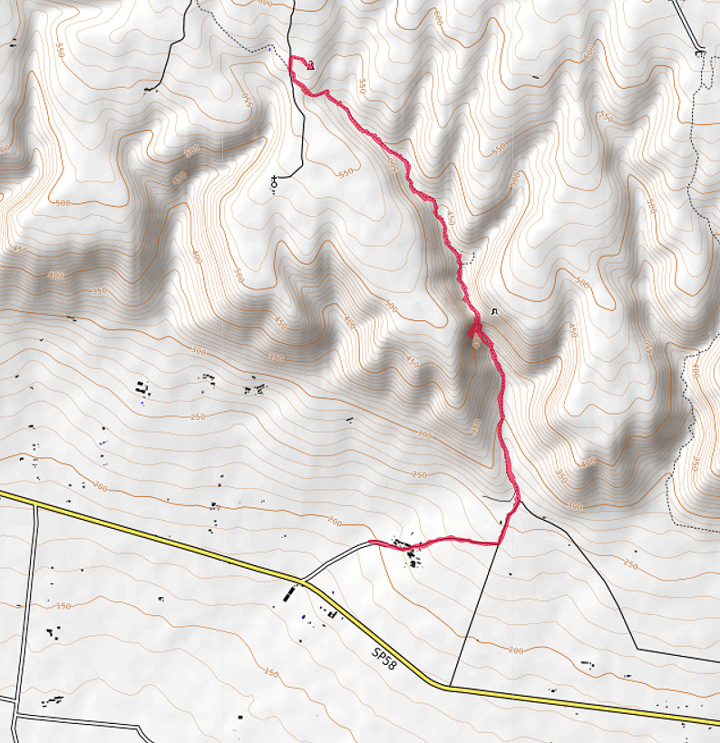 Carte OpenTopoMap du Valle dell'Inferno du Gargano