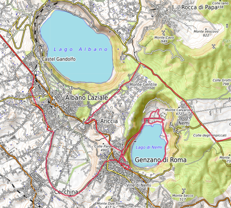 Carte OpenTopoMap du Lago di Nemi