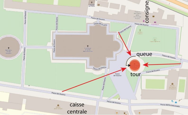 Carte OpenStreetMap de la Tour de Pise et des meilleurs points de vue