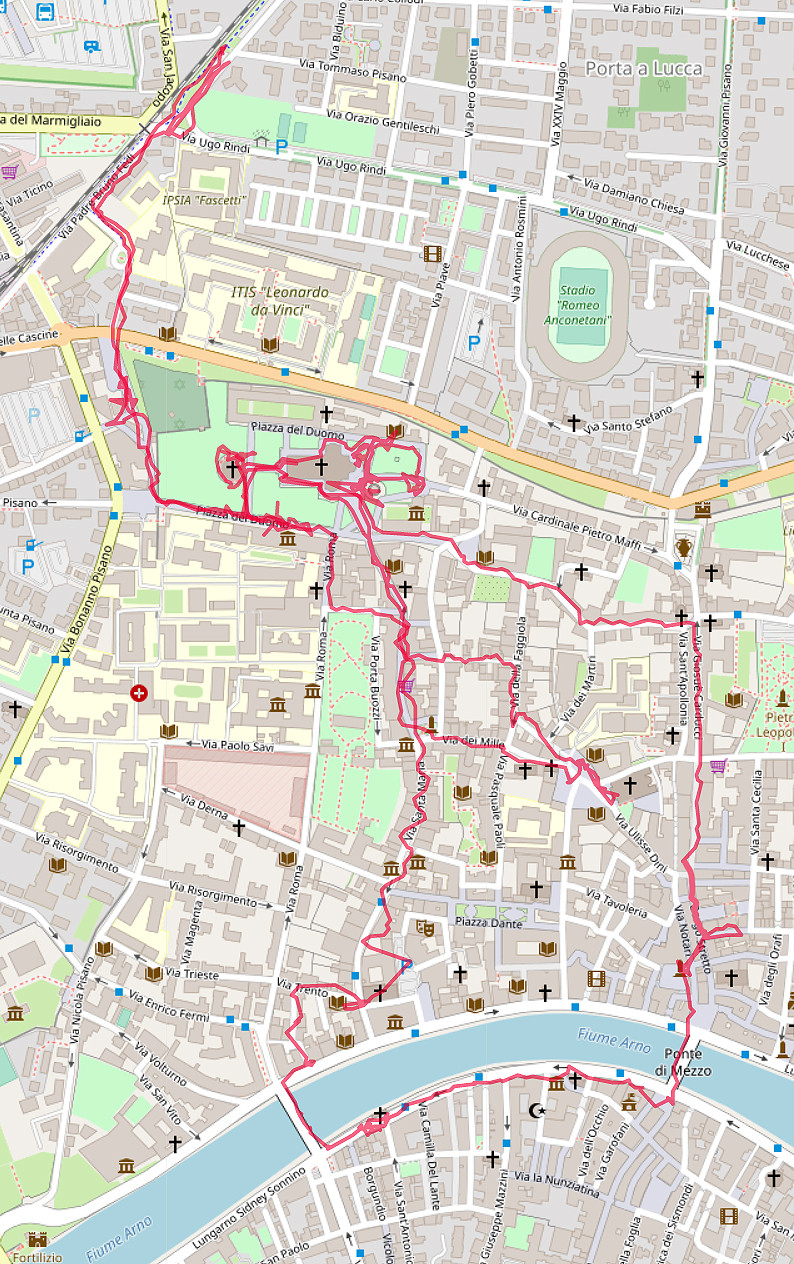 Carte OpenStreetMap de nos cheminements à Pise