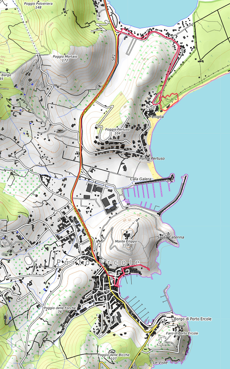 Carte OpenTopoMap de Porto Ercole et de Feniglia