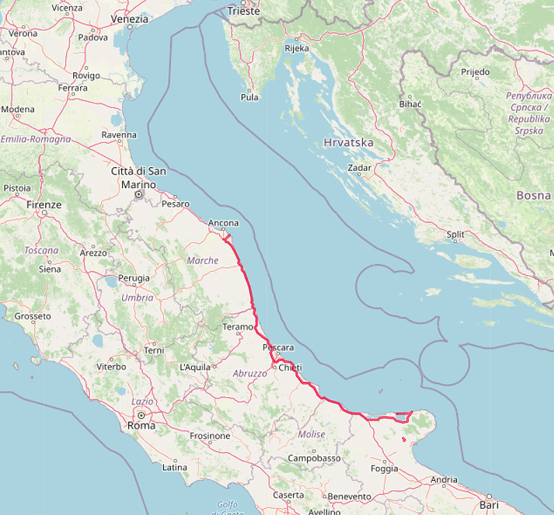 Carte OpenStreetMap de notre route de Gargano à Ancône