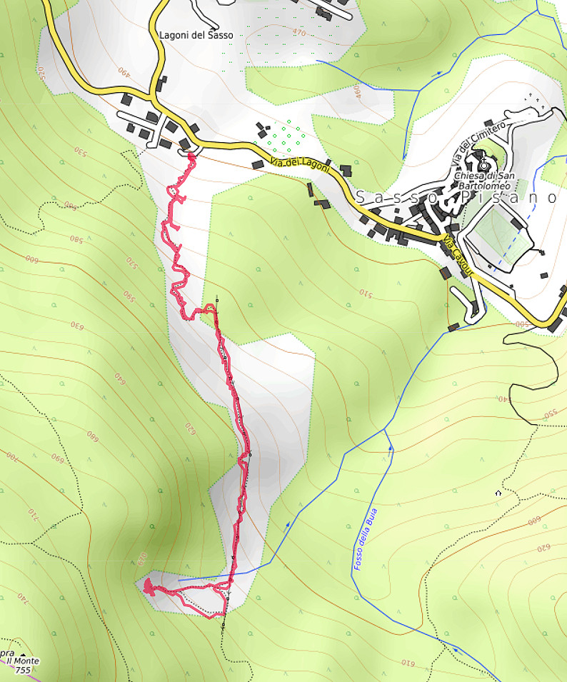 Carte OpenTopoMap des fumerolles de Sasso Pisano