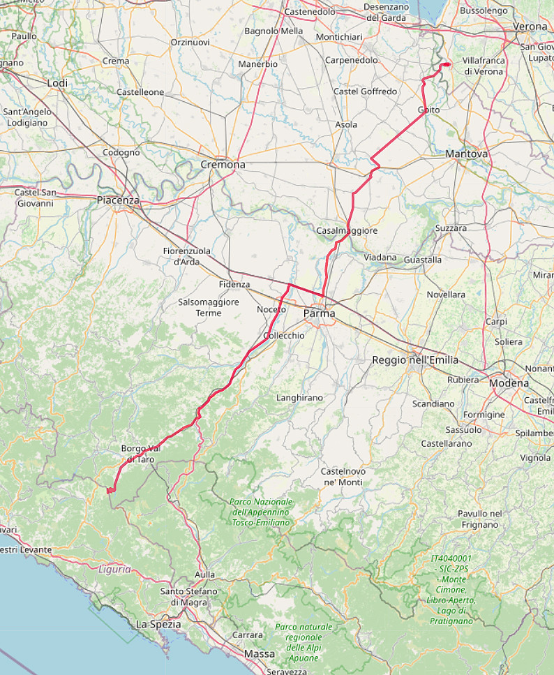 Carte OpenStreetMap de la route de Valeggio au Passo della Cappelletta