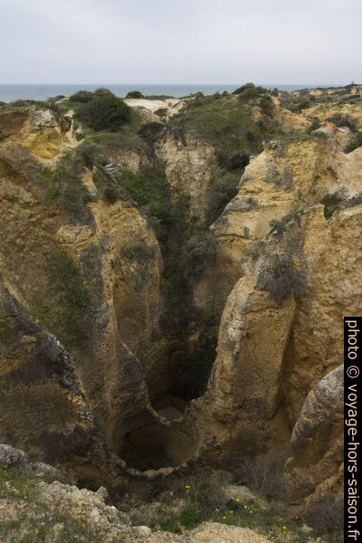 Trous karstiques cylindriques dans le plateau calcaire de l'Algarve. Photo © André M. Winter