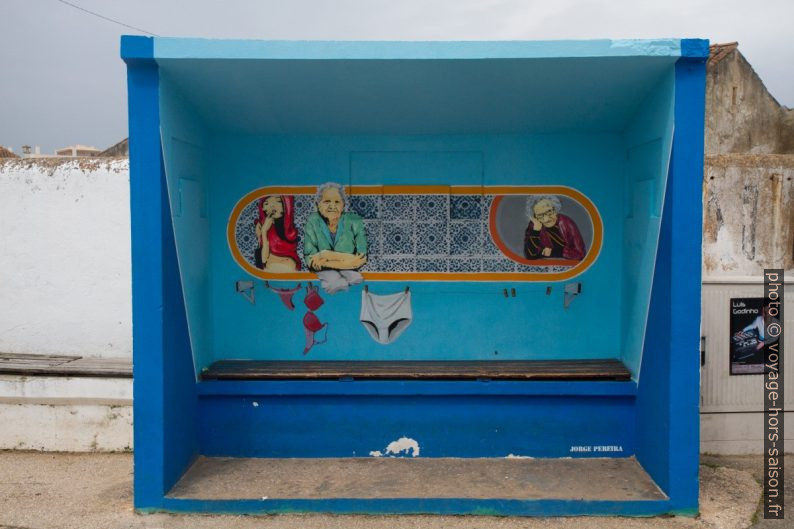 Peinture murale dans l'abri-bus de Burgau. Photo © Alex Medwedeff