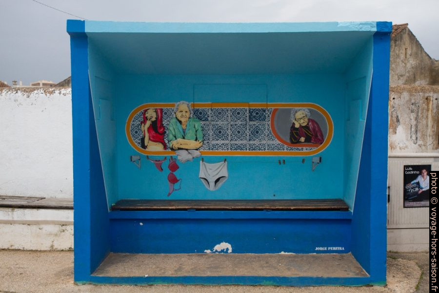Peinture murale dans l'abri-bus de Burgau. Photo © Alex Medwedeff