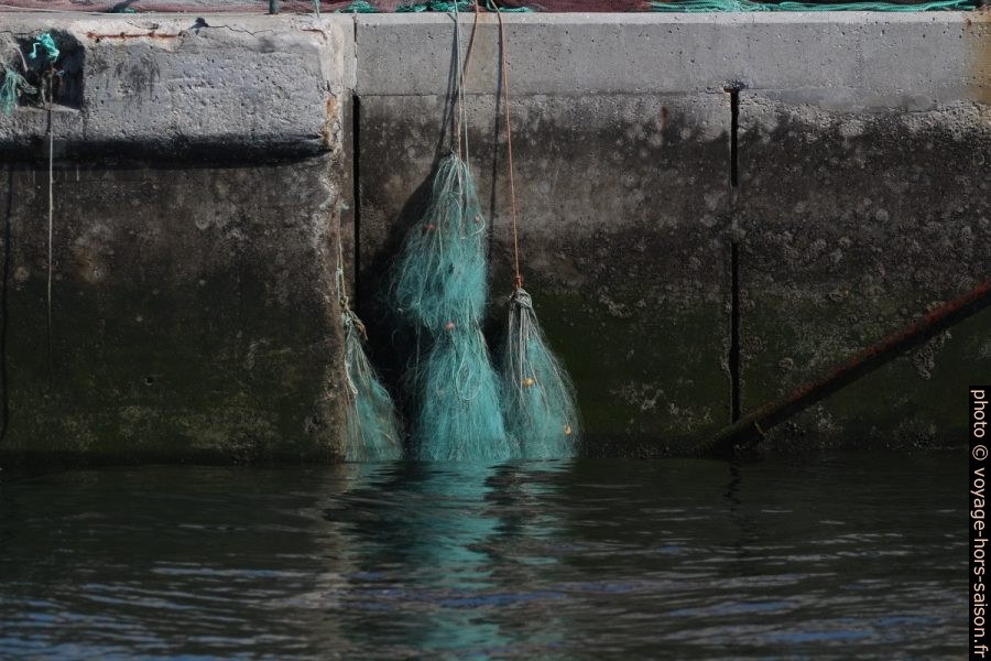 Filets attachés au quai du dock des pêcheurs de Setúbal. Photo © André M. Winter