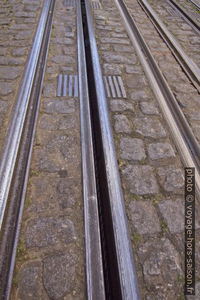 Câble sous le pavé du funiculaire de Glória. Photo © André M. Winter