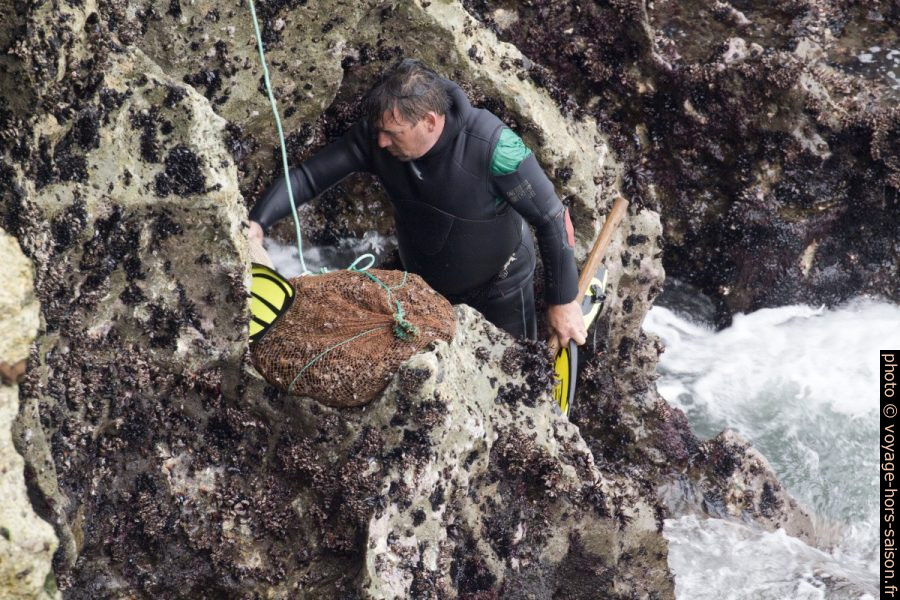 Un pêcheur de pédonculés avec une combinaison de plongée déchirée. Photo © André M. Winter