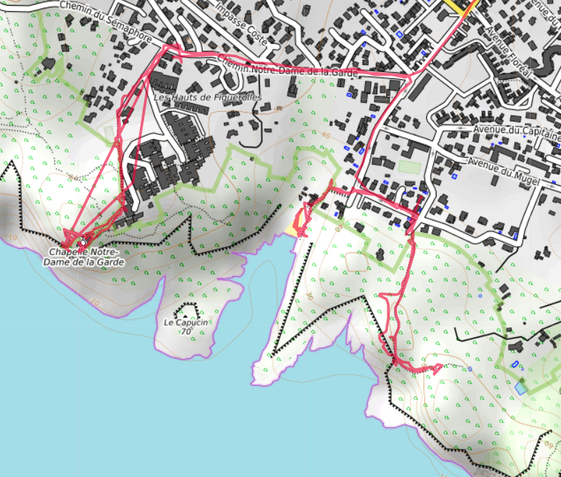 Carte OpenTopoMap de la côte sud de la Ciotat