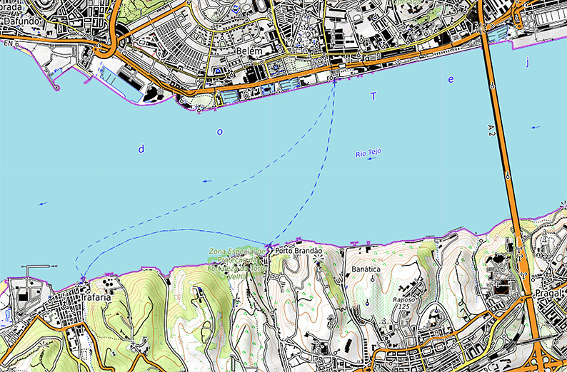 Carte OpenTopoMap de la ligne Trafaria - Belém