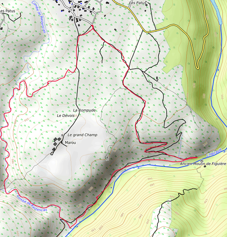 Carte OpenTopoMap du Moulin de Figuière et de la Combe de Rastenclas