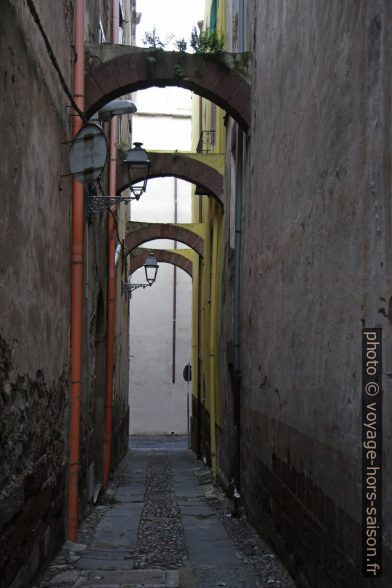 Arcs de soutien par dessus une ruelle de Bosa. Photo © Alex Medwedeff