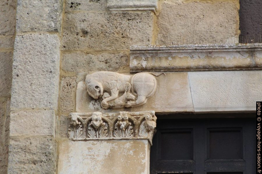 Lionne sur le linteau principal de Santa Giusta. Photo © André M. Winter